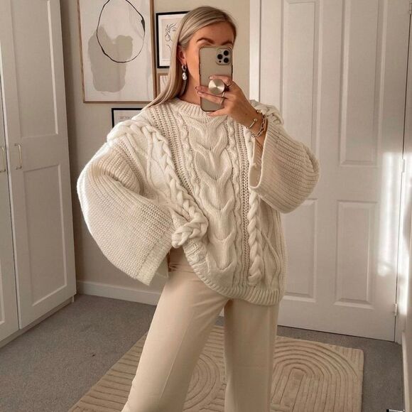 H&M Cable Knit Chunky Oversized Sweater Braided - Picture 12 of 16